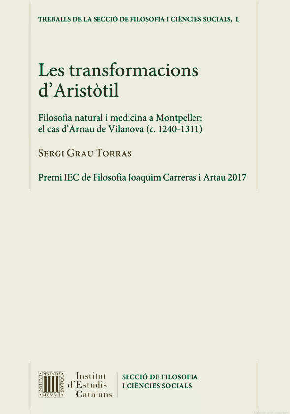 Portada de Les transformacions d'Aristòtil. Filosofia natural i medicina a Montpeller