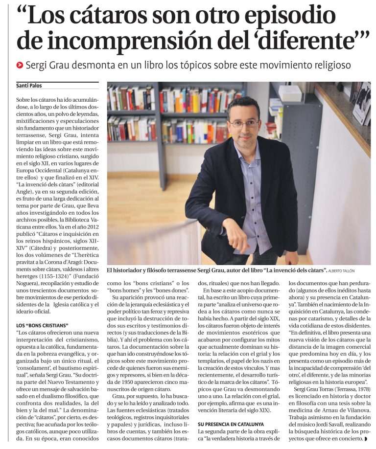 Diari de Terrassa · 14/1/2017 · «Los cátaros son otro episodio de incomprensión del “diferente”»