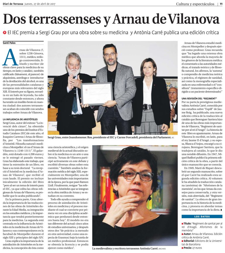 Diari de Terrassa · 27.04.2017 · «Dos terrassenses y Arnau de Vilanova»