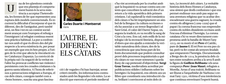 Diari de Girona · 27.03.2016 · «L'altre, el diferent: els càtars»