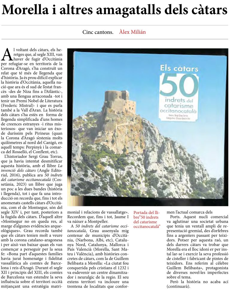 Notícies (Morella) · novembre de 2023 · «Morella i altres amagatalls dels càtars»